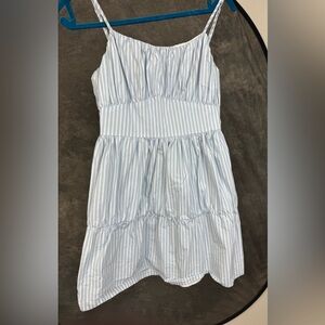 Express Blue & White Stripe Smocked Mini Dress Spaghetti Strap Tiered Dress XS